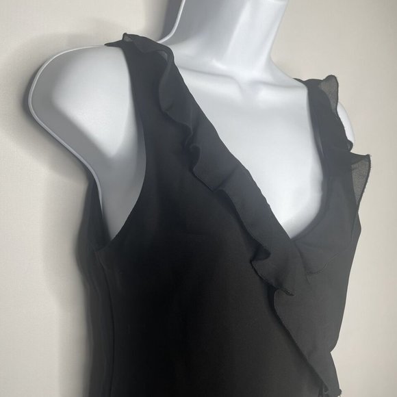 Vintage 90s City Triangles Black Ruffled Chiffon Asymmetric Sheath Dress - Picture 4 of 8